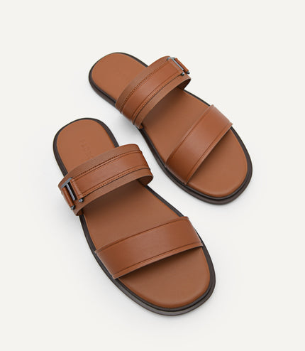 Backless Synthetic Leather Dress Sandals - Cognac