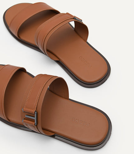 Backless Synthetic Leather Dress Sandals - Cognac