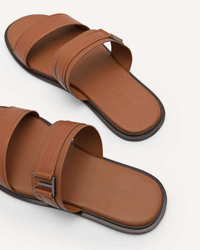 Backless Synthetic Leather Dress Sandals - Cognac