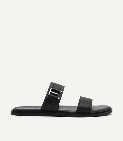 Backless Synthetic Leather Dress Sandals - Black