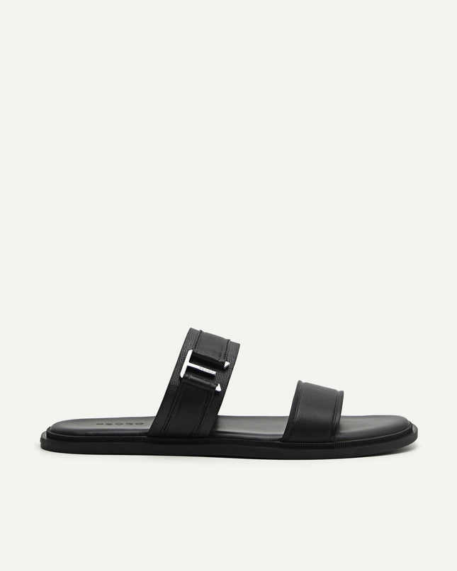 Backless Synthetic Leather Dress Sandals - Black