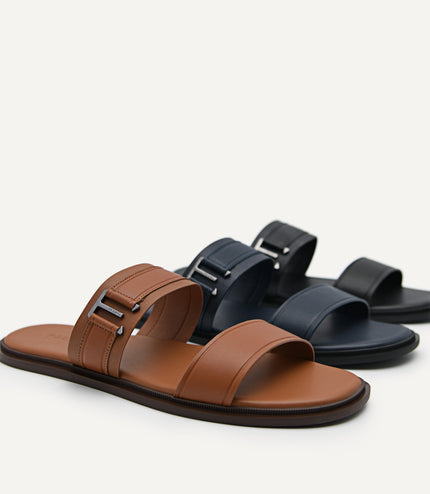 Backless Synthetic Leather Dress Sandals - Cognac