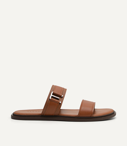 Backless Synthetic Leather Dress Sandals - Cognac