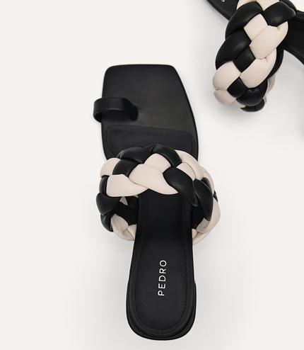 Plait Heeled Sandals - Black