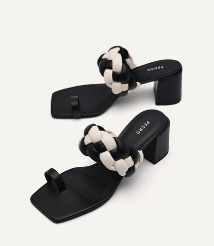 Plait Heeled Sandals - Black