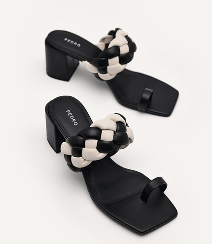 Plait Heeled Sandals - Black