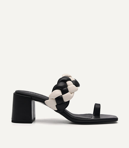 Plait Heeled Sandals - Black