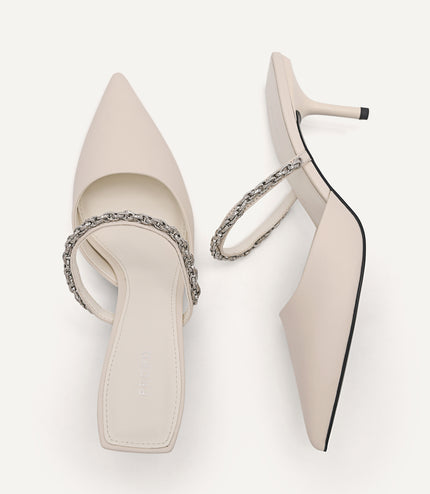 Leather Sistrah Mules - Chalk