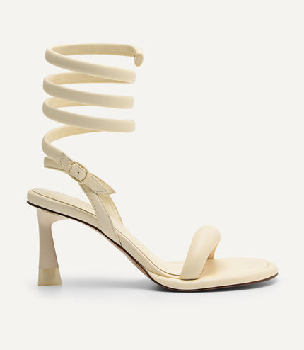 Terrazo Heels with Detachable Coil Strap - Beige