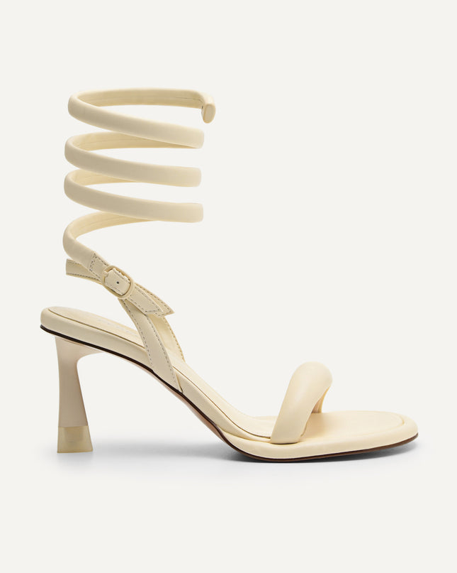 Terrazo Heels with Detachable Coil Strap - Beige