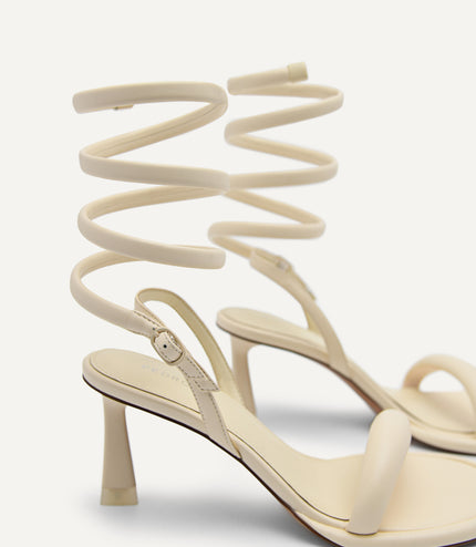Terrazo Heels with Detachable Coil Strap - Beige