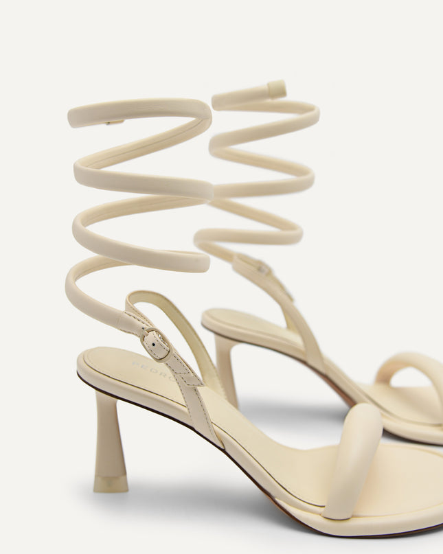 Terrazo Heels with Detachable Coil Strap - Beige
