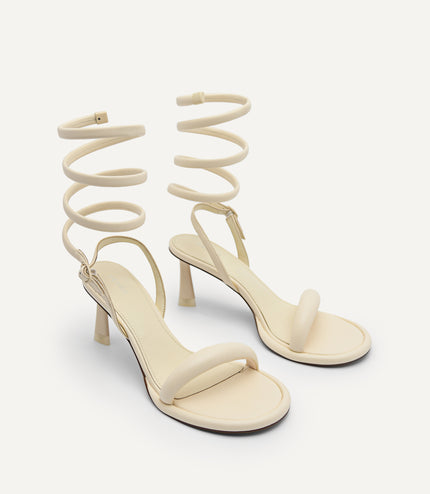 Terrazo Heels with Detachable Coil Strap - Beige