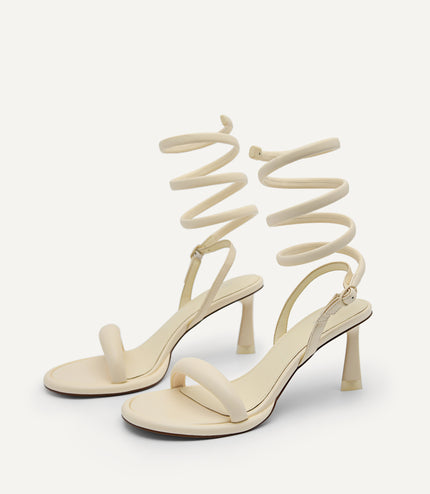 Terrazo Heels with Detachable Coil Strap - Beige