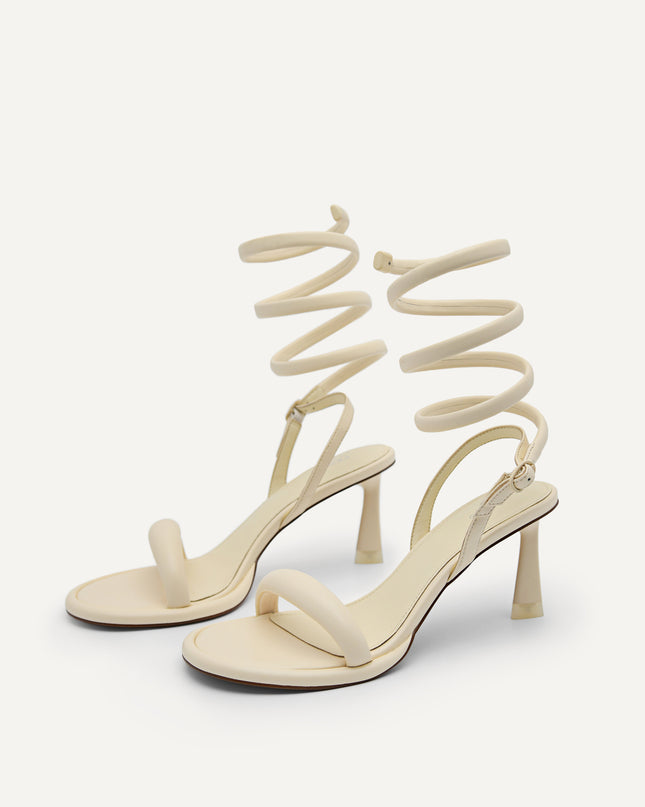 Terrazo Heels with Detachable Coil Strap - Beige