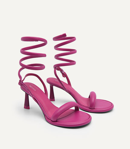 Terrazo Heels with Detachable Coil Strap - Berry