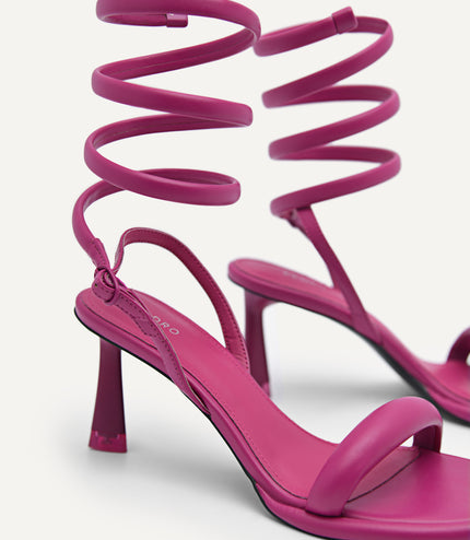 Terrazo Heels with Detachable Coil Strap - Berry