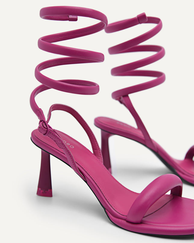 Terrazo Heels with Detachable Coil Strap - Berry