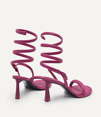 Terrazo Heels with Detachable Coil Strap - Berry
