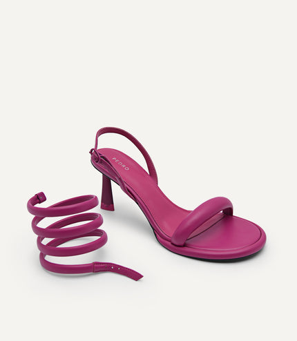 Terrazo Heels with Detachable Coil Strap - Berry