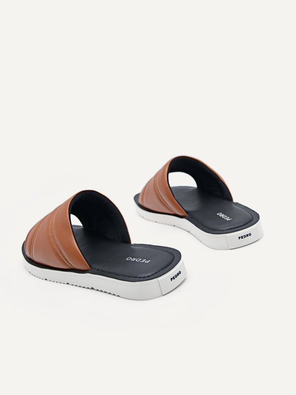 Ribbed Plush Synthetic Leather Slides