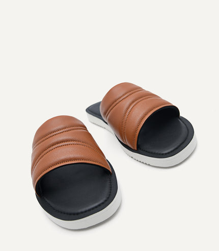 Ribbed Plush Synthetic Leather Slides