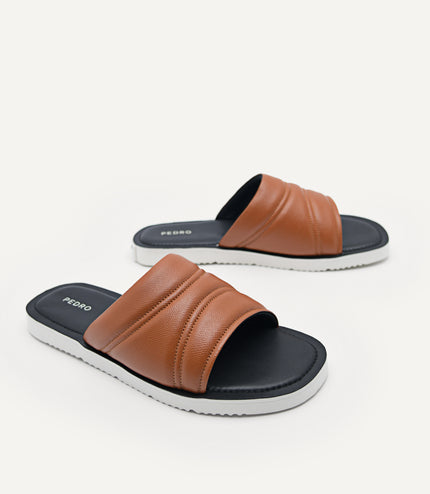 Ribbed Plush Synthetic Leather Slides