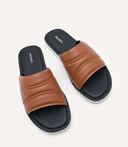 Ribbed Plush Synthetic Leather Slides