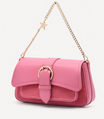 Buckle Shoulder Bag with Chain Detail