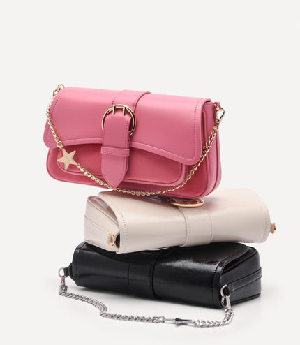 Buckle Shoulder Bag with Chain Detail