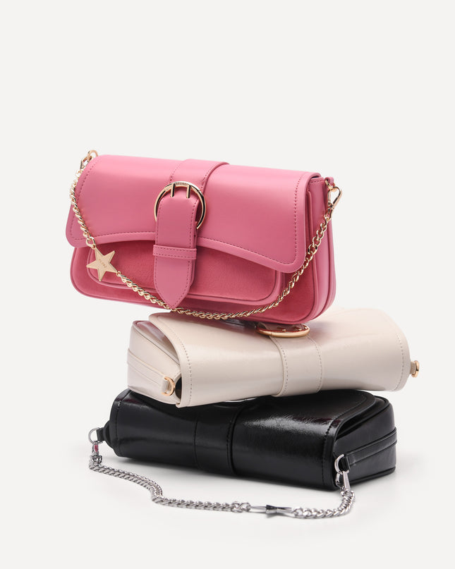 Buckle Shoulder Bag with Chain Detail