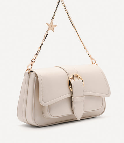 Buckle Shoulder Bag with Chain Detail