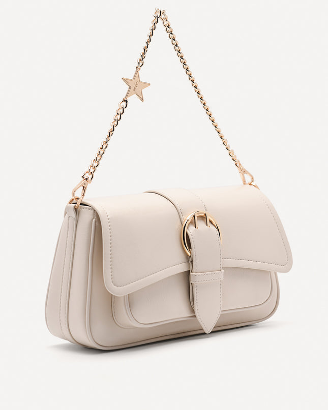 Buckle Shoulder Bag with Chain Detail