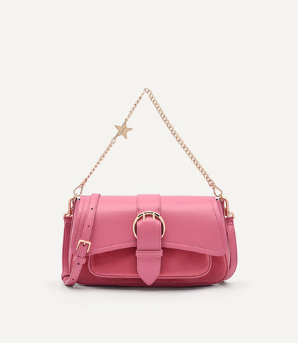 Buckle Shoulder Bag with Chain Detail