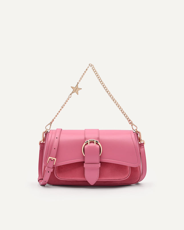 Buckle Shoulder Bag with Chain Detail
