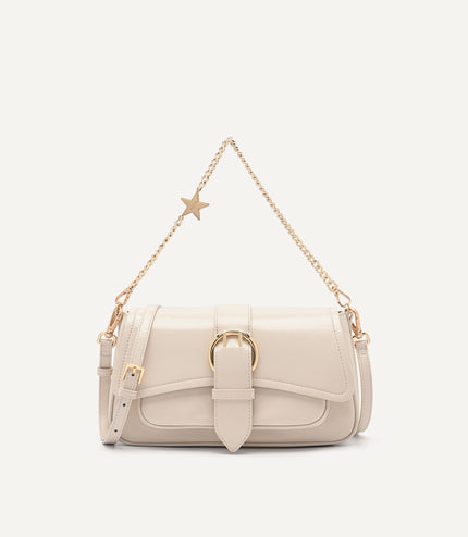 Buckle Shoulder Bag with Chain Detail