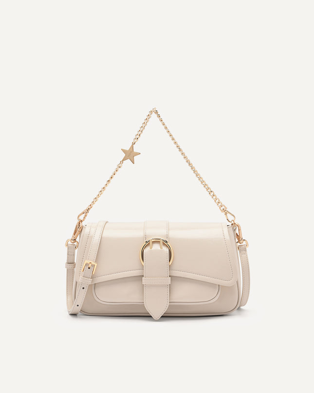 Buckle Shoulder Bag with Chain Detail