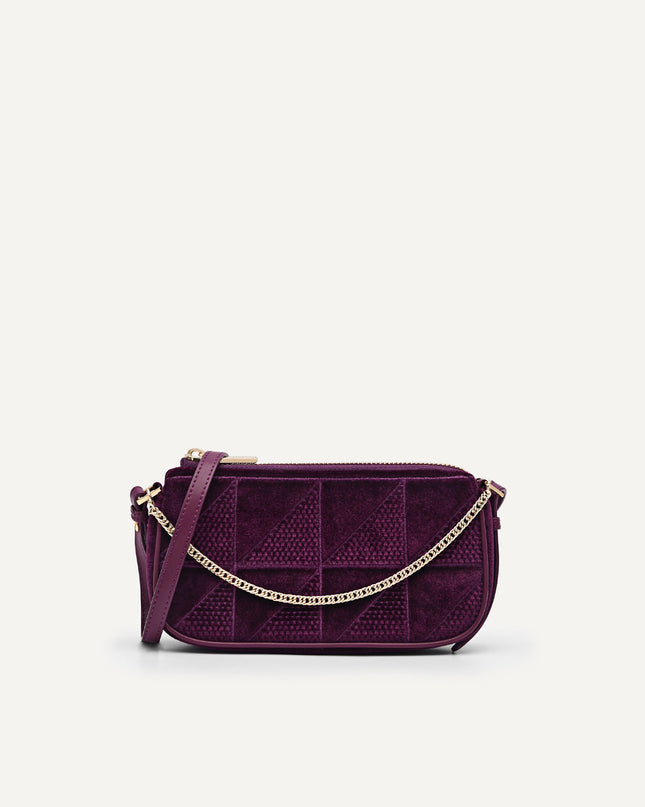 Maddy Velvet Chain Detailed Shoulder Bag - Fuchsia
