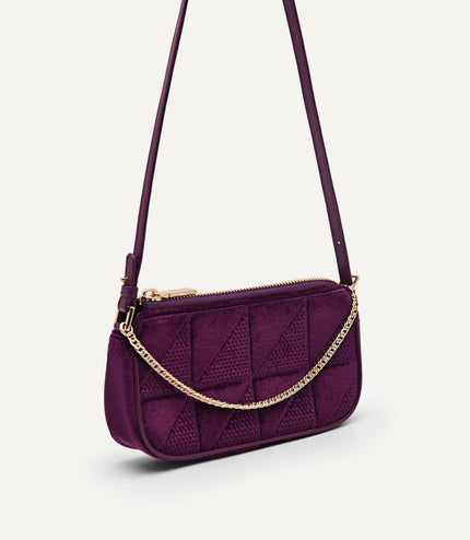 Maddy Velvet Chain Detailed Shoulder Bag - Fuchsia