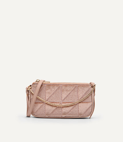 Maddy Velvet Chain Detailed Shoulder Bag - Fuchsia