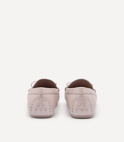 Pearlized Calf Leather Bow Moccasins - Nude