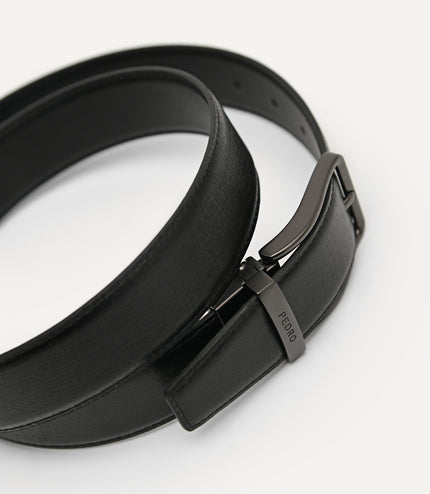 Reversible Embossed Leather Pin Belt