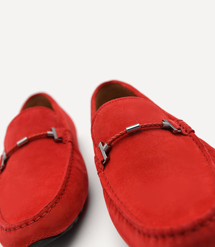 Suede Leather Moccasins - Red