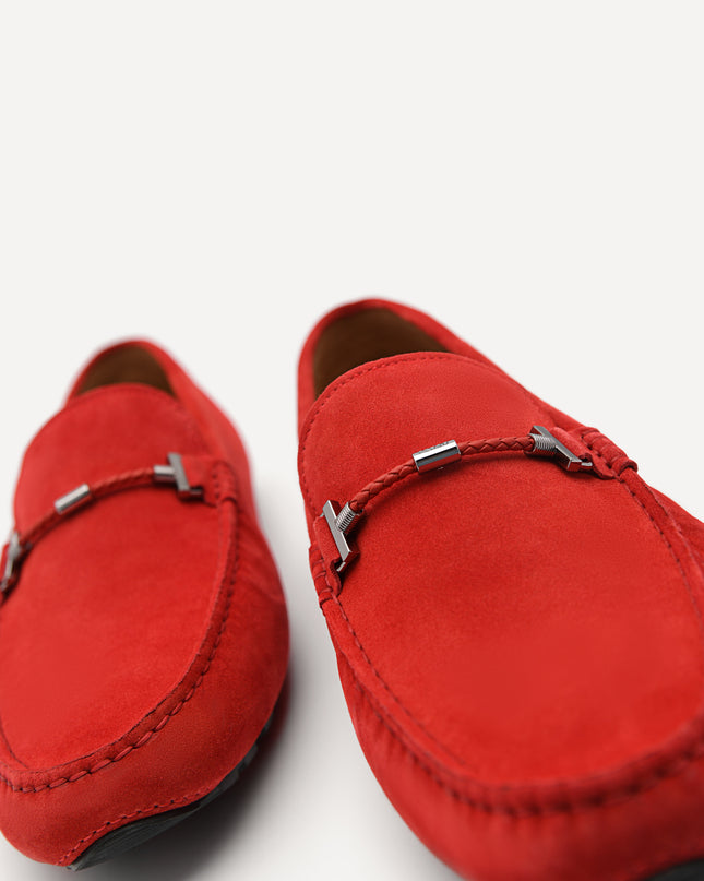 Suede Leather Moccasins - Red