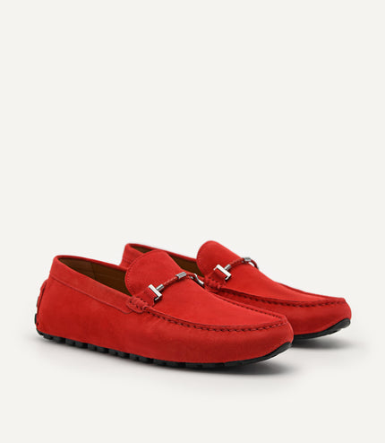 Suede Leather Moccasins - Red