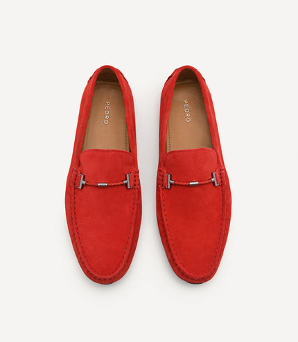 Suede Leather Moccasins - Red
