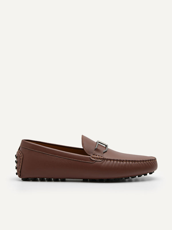 Leather Buckle Moccasins - Brown