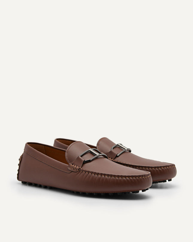 Leather Buckle Moccasins - Brown