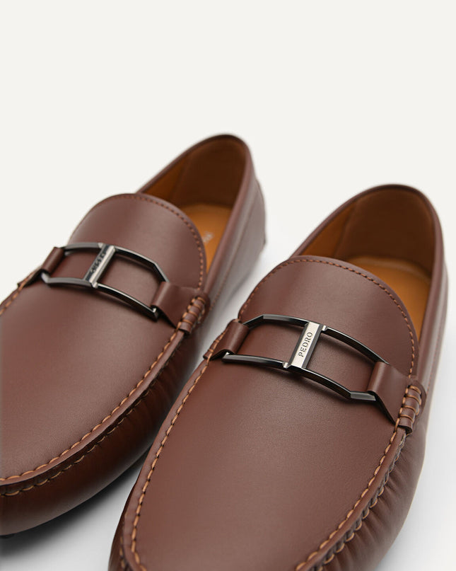 Leather Buckle Moccasins - Brown
