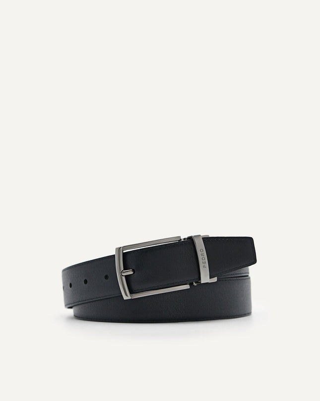 Embossed Leather Reversible Pin Belt Black